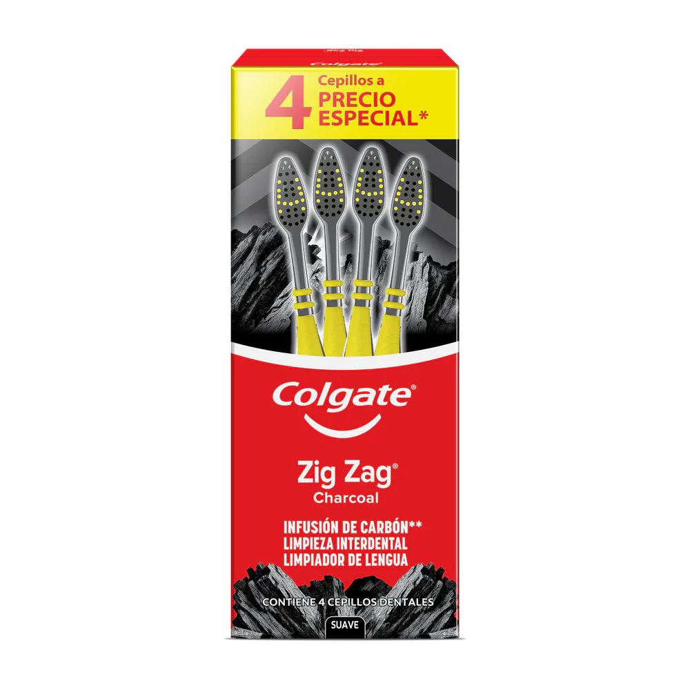 Cepillo Dental Colgate ZigZag Charcoal 4 pzas