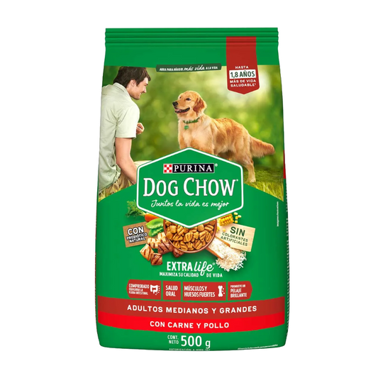 Dog Chow Croqueta 500 gr para Perro Adulto razas Grandes y Medianas