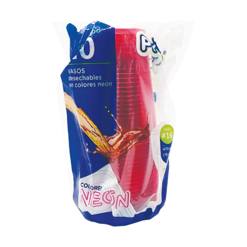 VASO PLAST. PRIMO NEON #16 ROJO