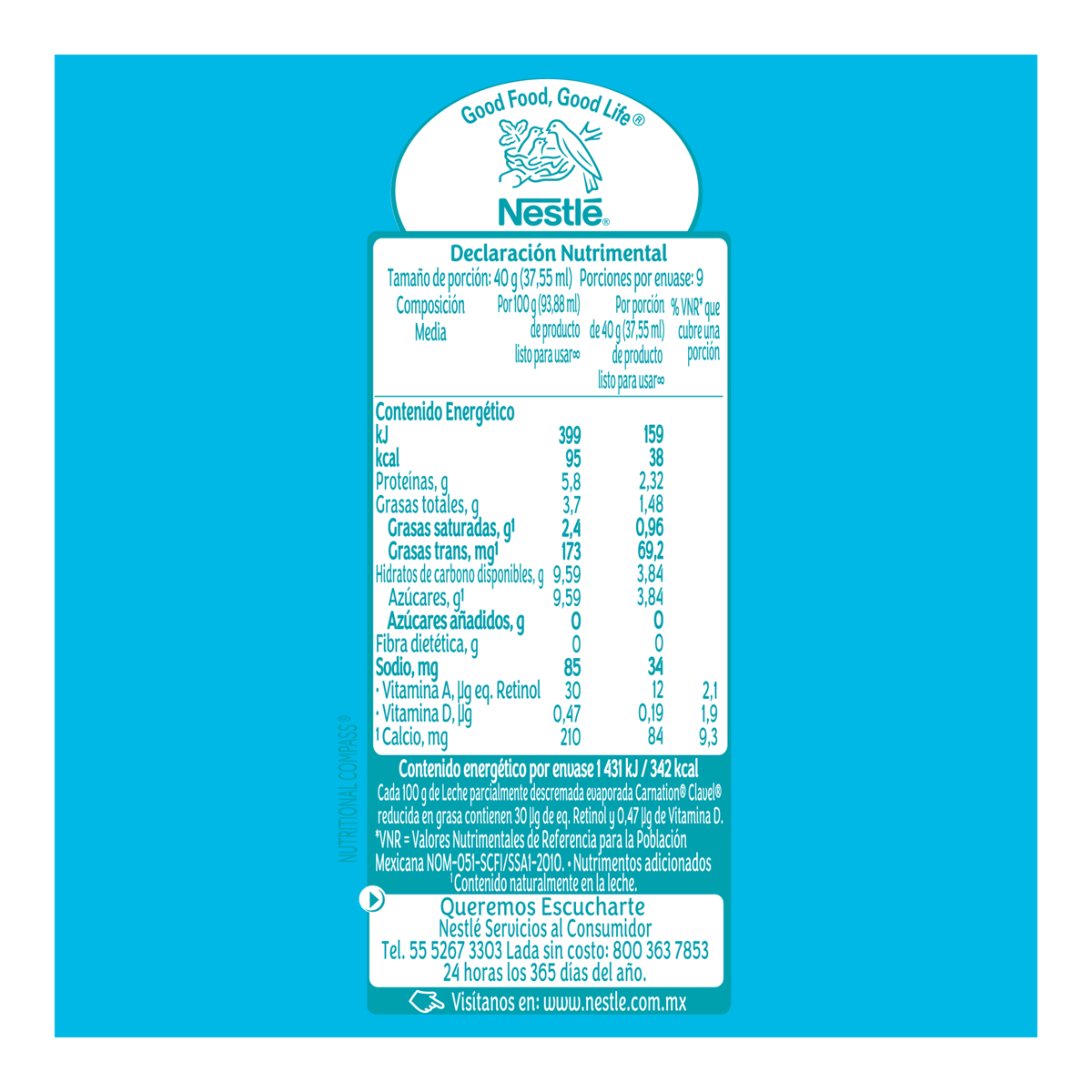 Leche Evaporada Nestlé Carnation Clavel Reducida en Grasa 360g