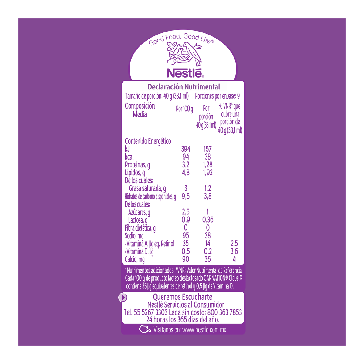 Leche Evaporada Nestlé Carnation Clavel Deslactosado 360g