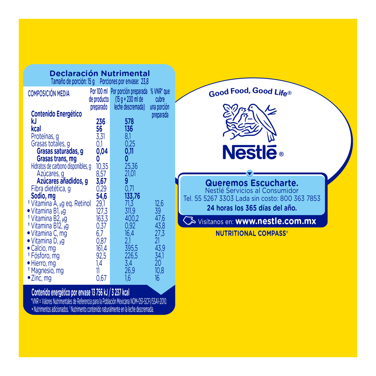 Alimento en Polvo Nesquik Sabor Vainilla 357g