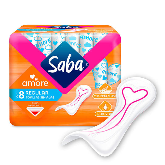 Toallas Femeninas Saba Amore Regular sin Alas 8 piezas