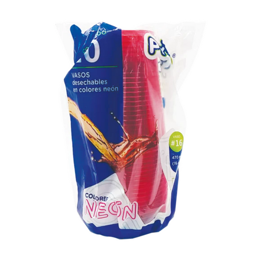 VASO PLAST. PRIMO NEON #16  ROJO