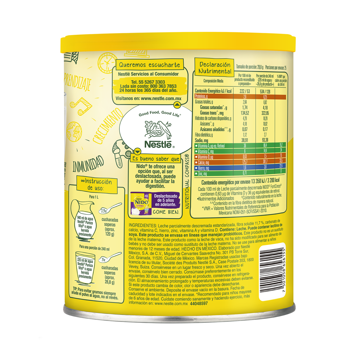 Leche Parcialmente Descremada Nido FortiCrece en Polvo Lata 720g