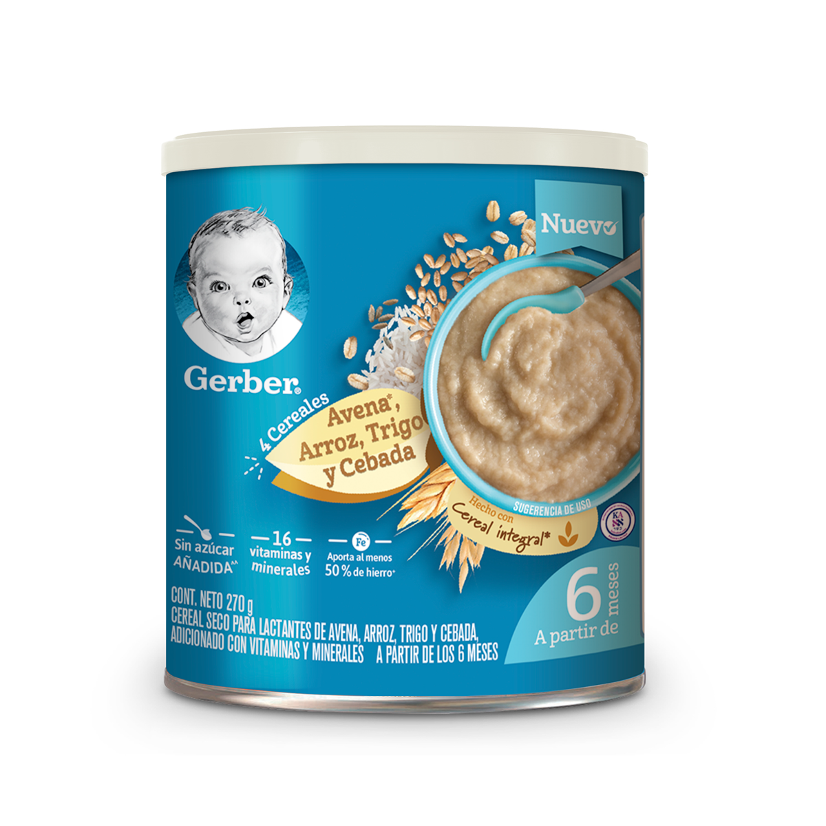 Cereal Infantil Gerber Etapa 2 4 Cereales Integral Lata 270g