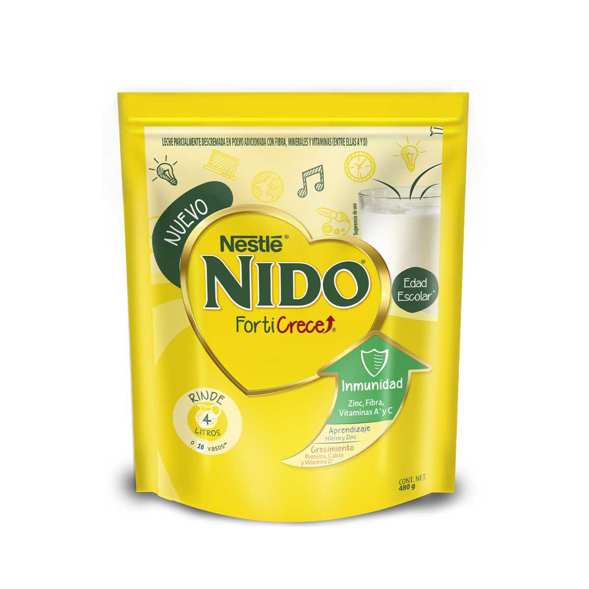 Leche Parcialmente Descremada Nido FortiCrece en Polvo Bolsa 480g