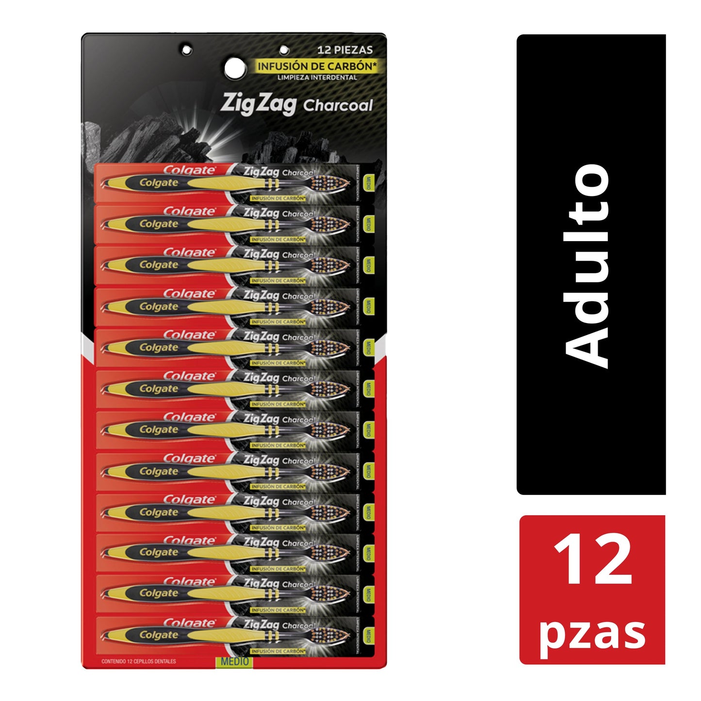 Cepillo Dental Colgate ZigZag Charcoal Infusión de Carbón 12 pzas